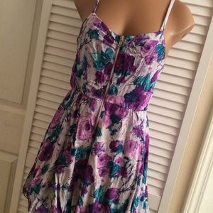 PurpleGreen Floral Spaghetti Strap Zip Front Dress